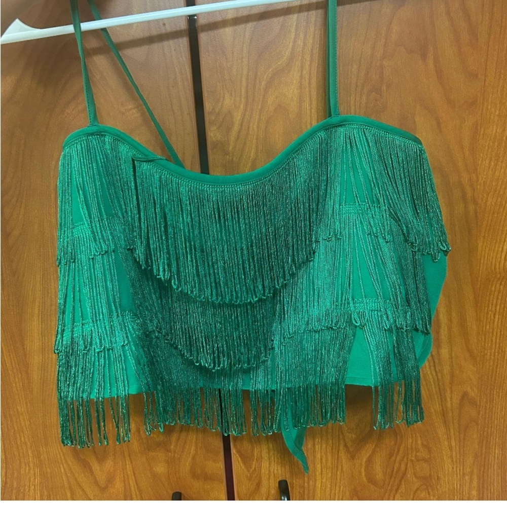 Altar'd State Green Ruffled Crop Tank Top